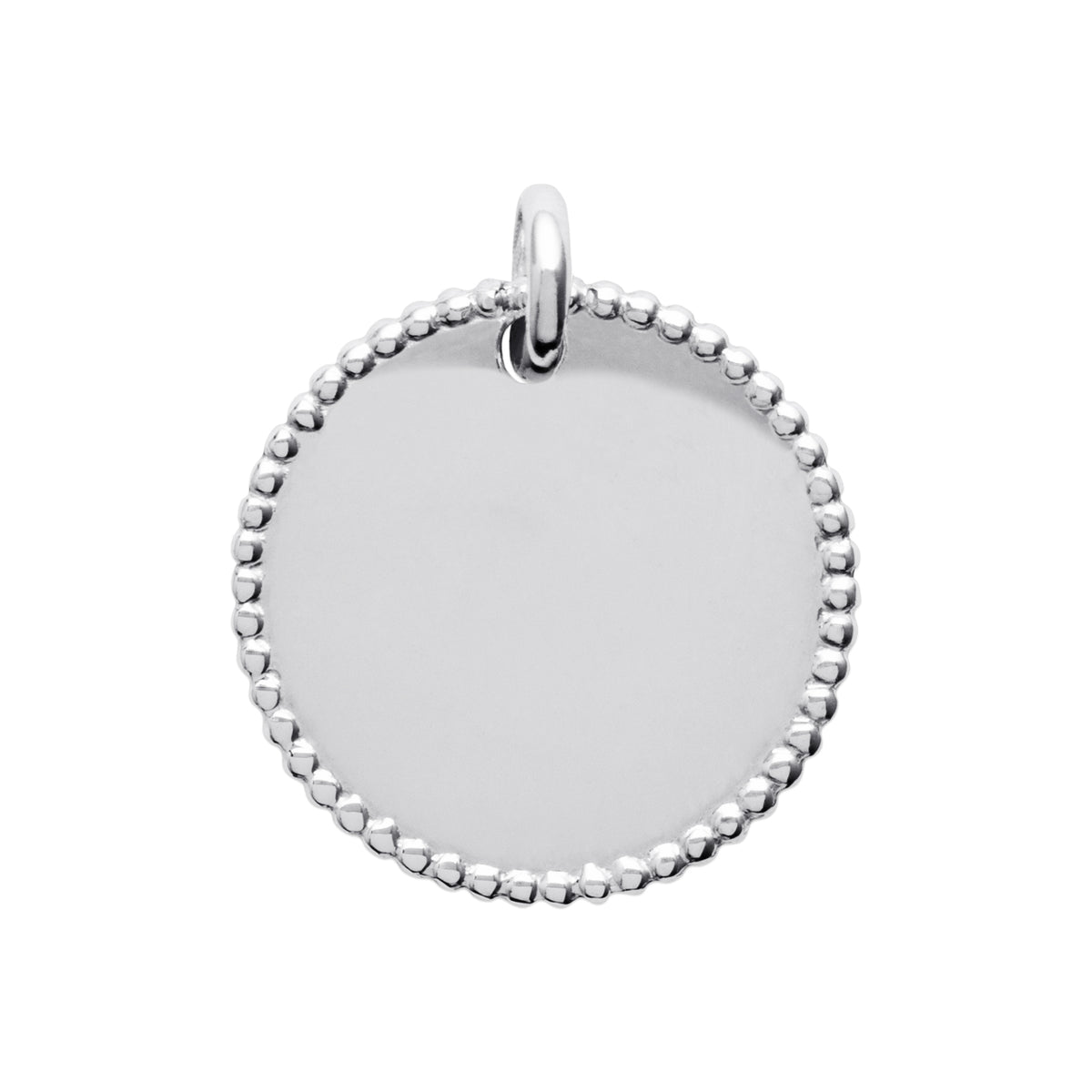 Pendentif en argent rhodié médaille à graver tour perlé, diamètre 20 mm