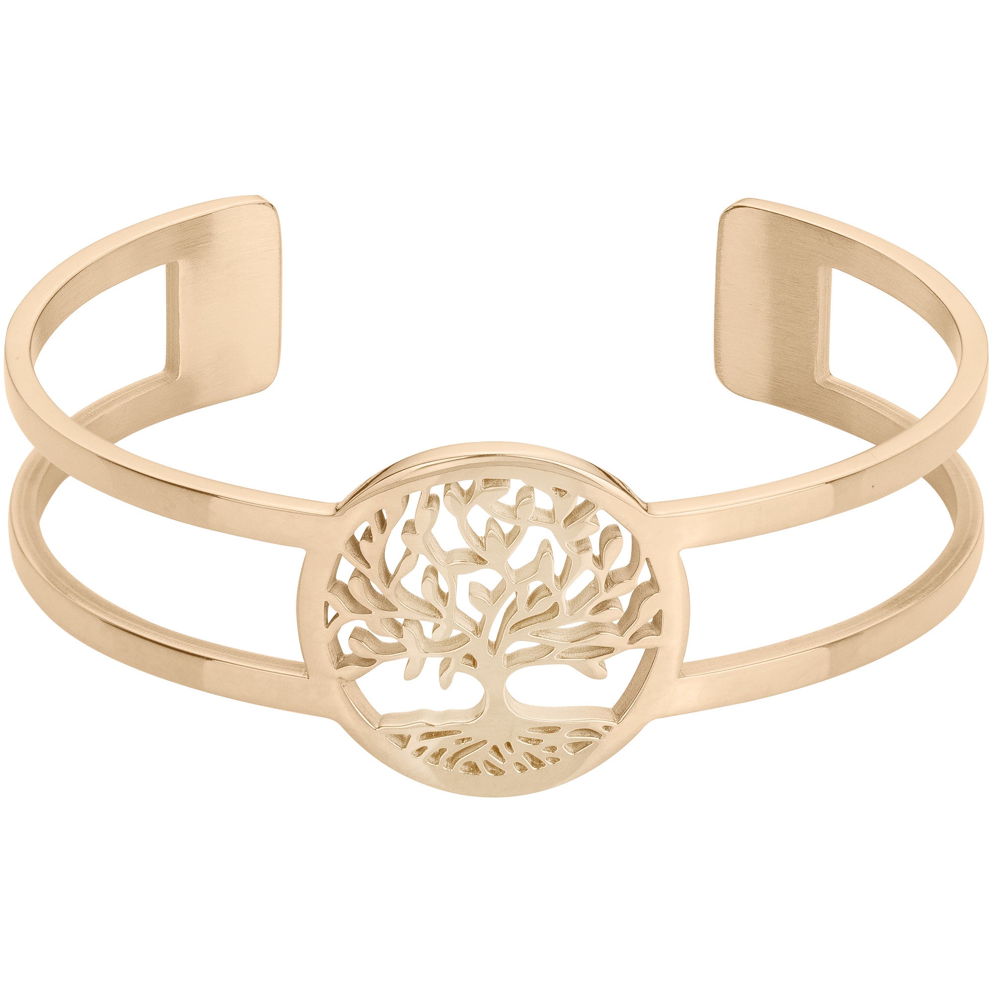 Bracelet en acier doré jonc ouvert avec motif arbre de vie