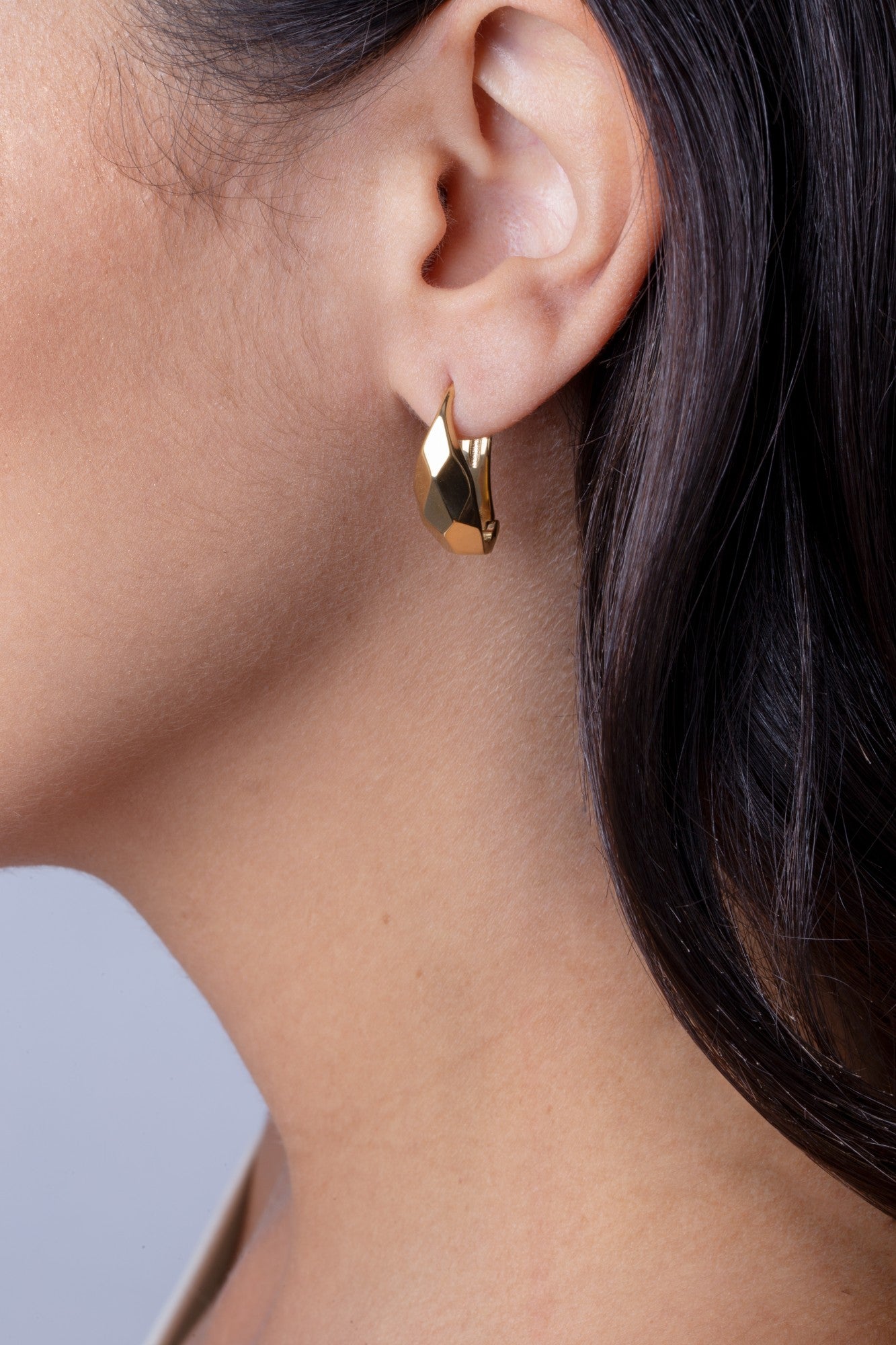 Boucles D'Oreilles Acier Doré Facettées Élégantes Pour Femme