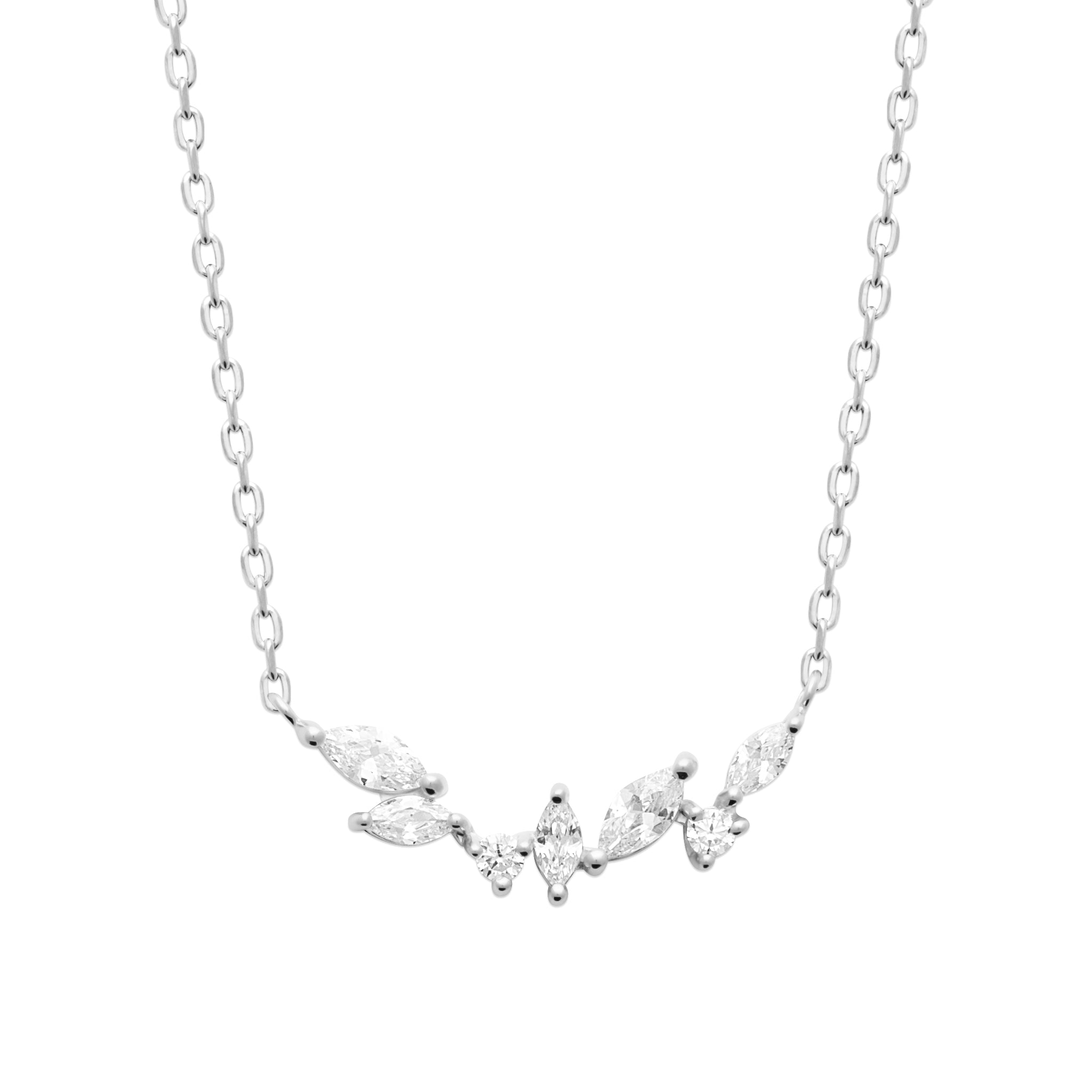 Collier en argent rhodié avec oxydes blancs diverses formes