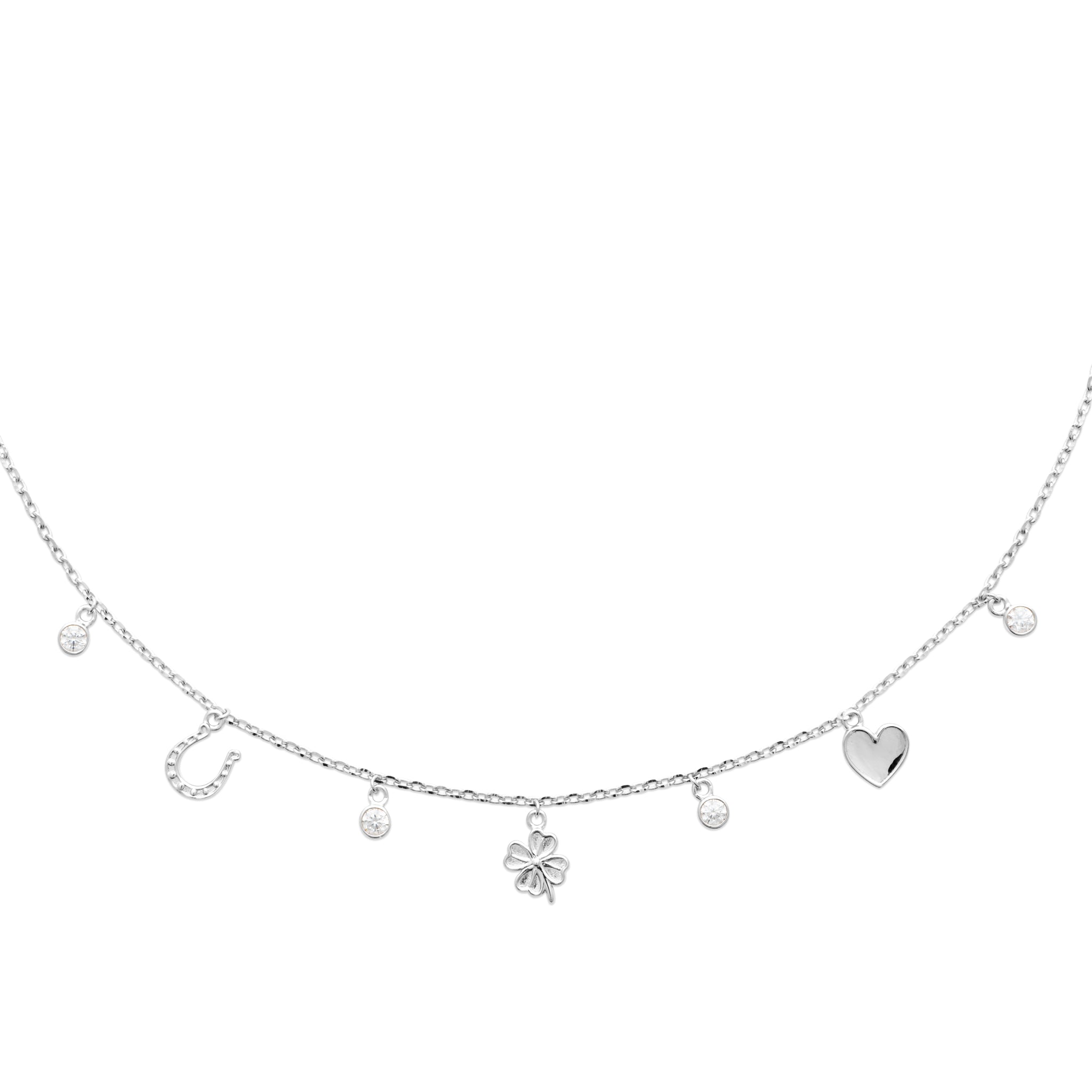Collier Argent Rhodié 925 Avec Pendentifs Porte Bonheur