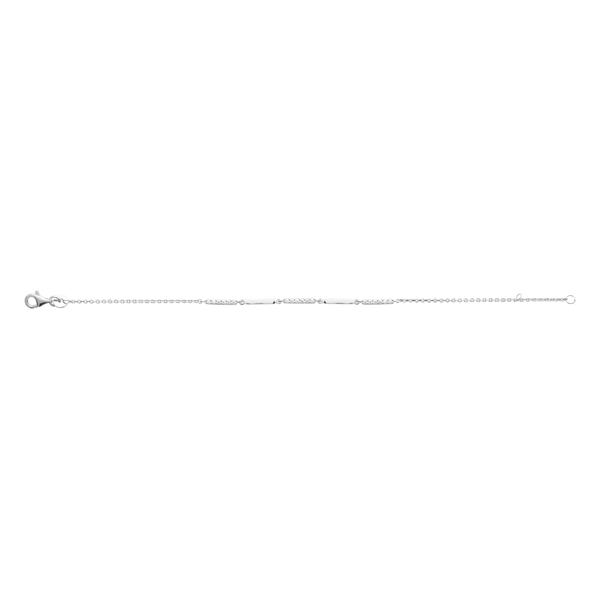 Bracelet en argent rhodié alternance de barres polies et de barres serties d'OZ