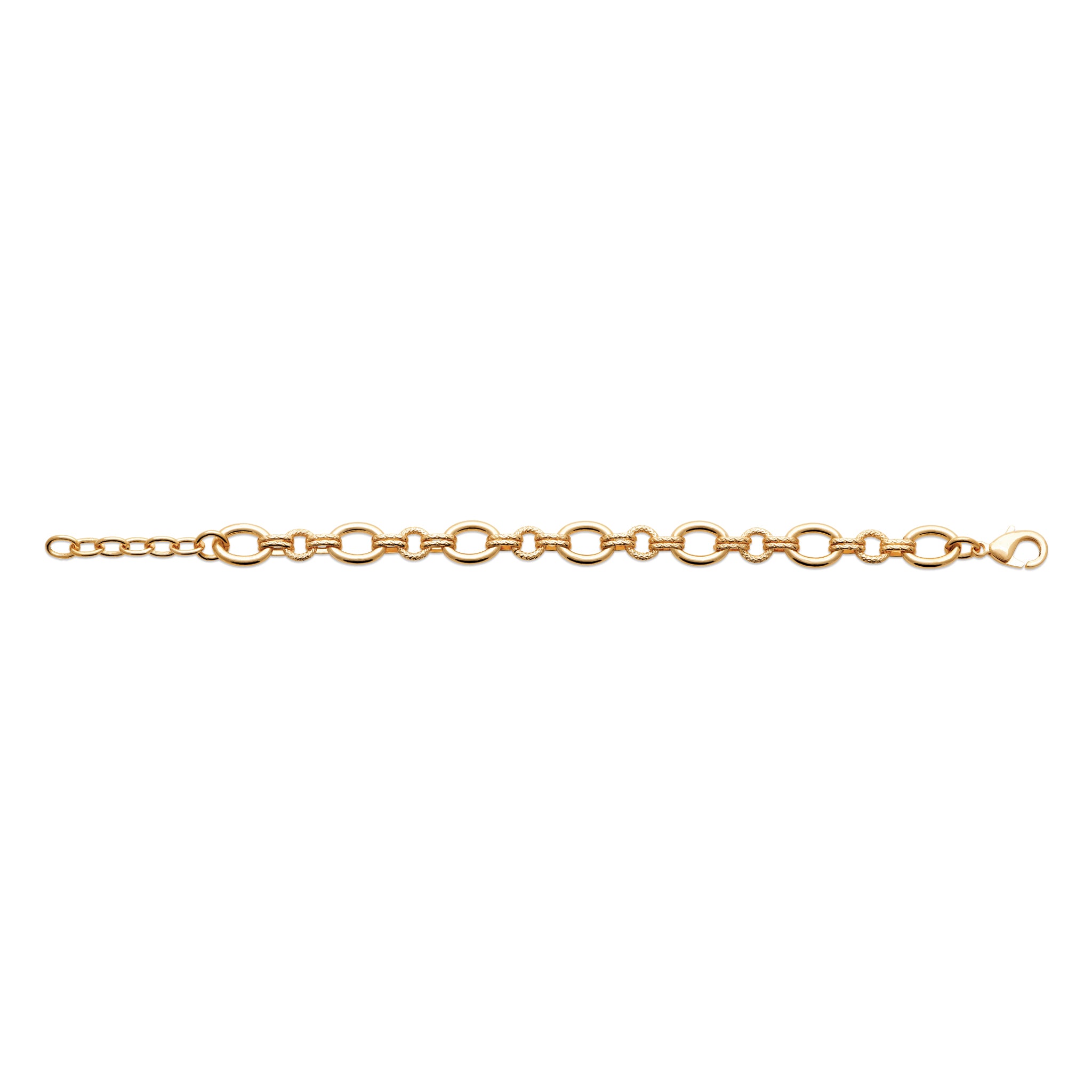 Bracelet en plaqué or jaune maillons ovales + ronds diamantés 18 cm