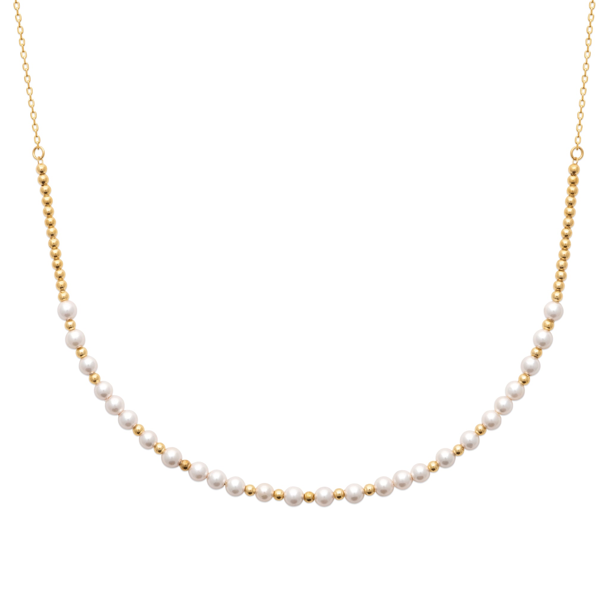 Collier en plaqué or avec alternance de perles d'imitation et de billes dorées