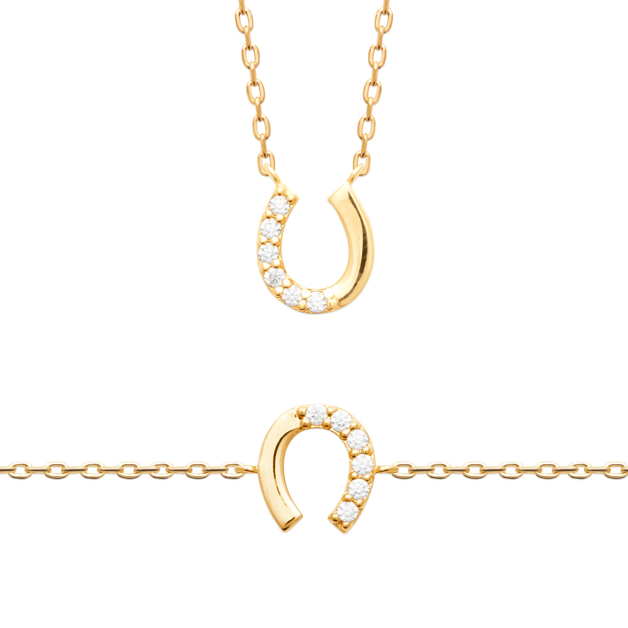 Collier Plaqué Or Jaune Fer À Cheval Pavage Oxydes Zirconium