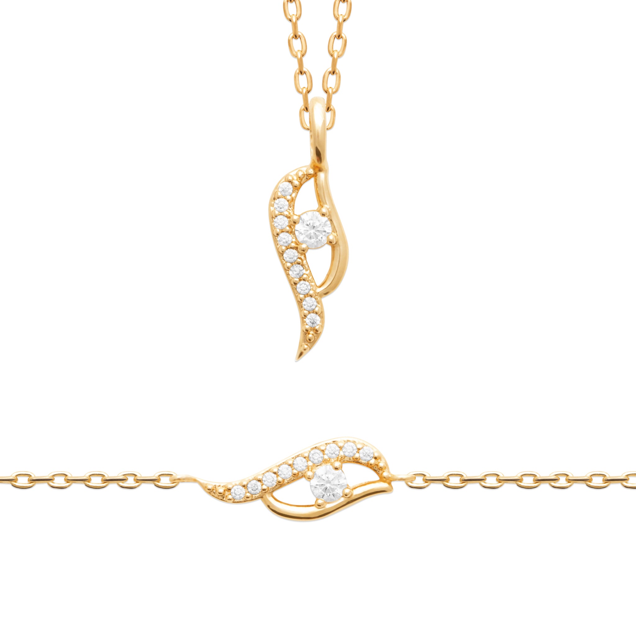 Collier en plaqué or avec oxydes blancs en forme de vague