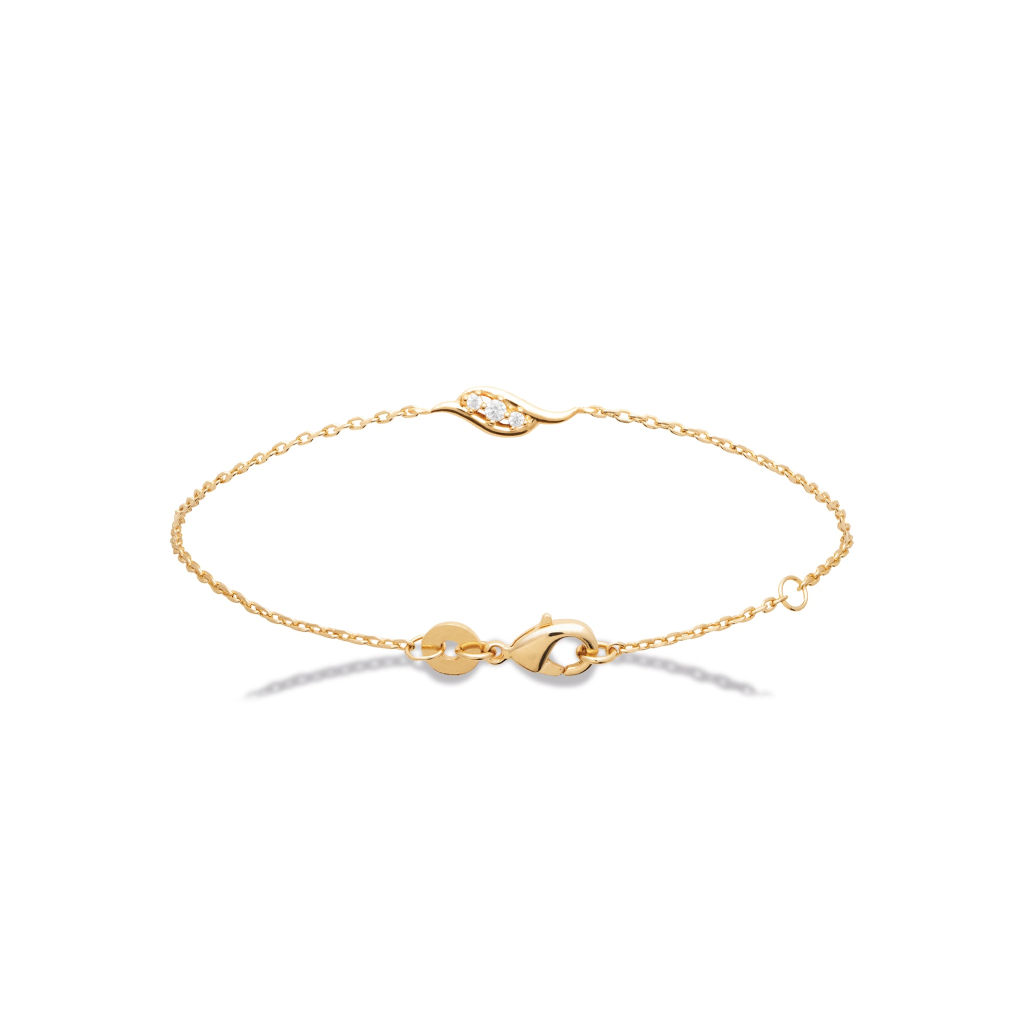 Bracelet en plaqué or avec trois oxydes blancs en forme de vague