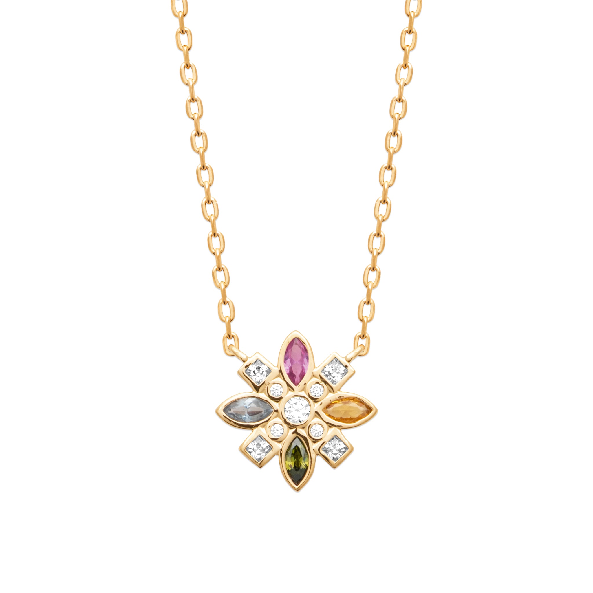 Collier Plaqué Or Avec Fleur Multicolore OZ Bijou Fantaisie