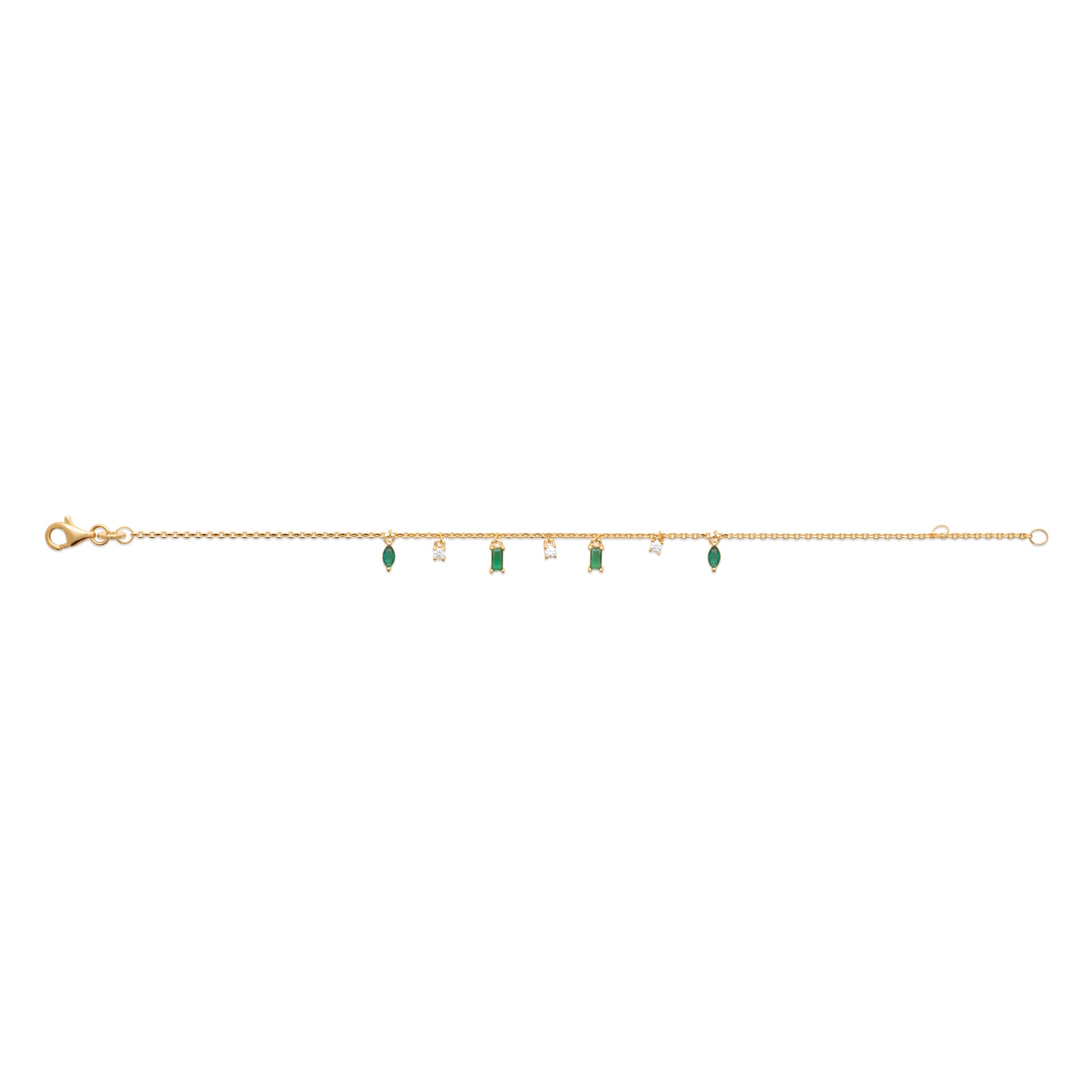 Bracelet Plaqué Or Jaune avec Pampilles OZ Vert Foncé et Blancs Formes Variées