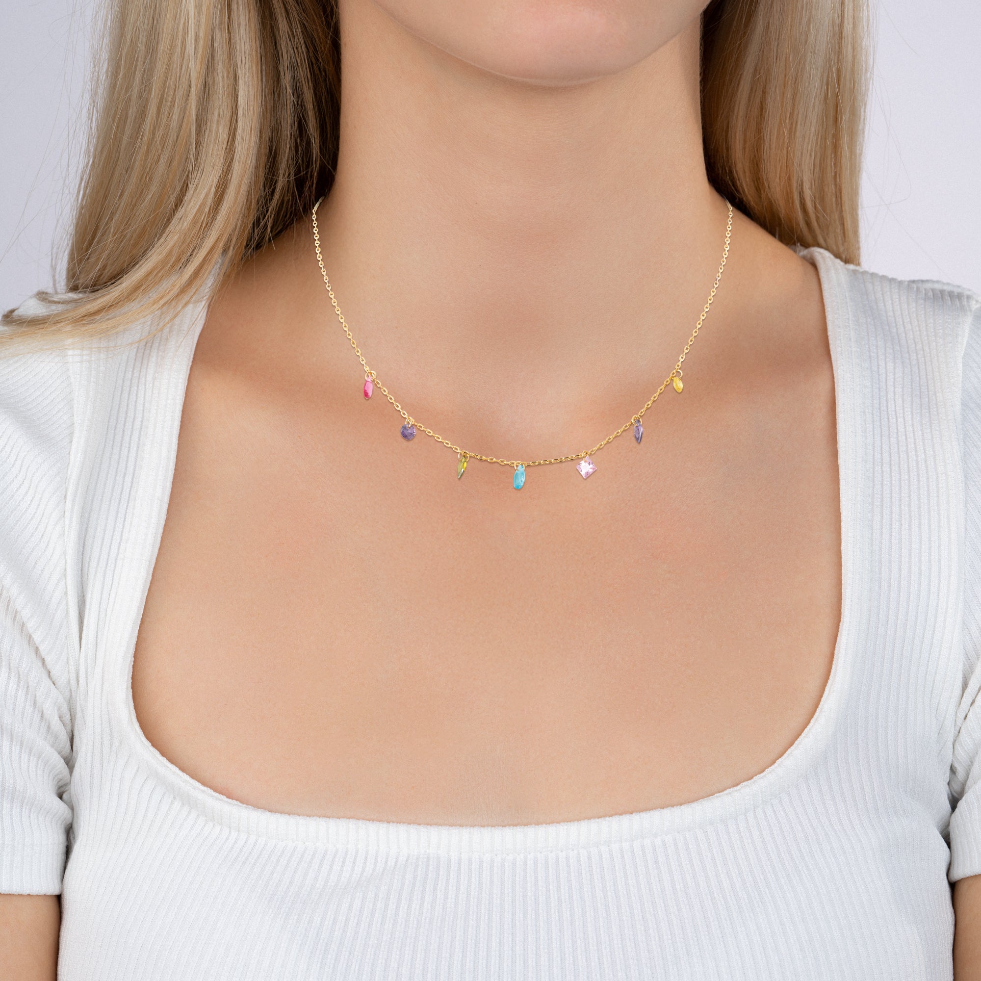 Collier Plaqué Or Jaune Avec OZ Multicolores Formes Diverses