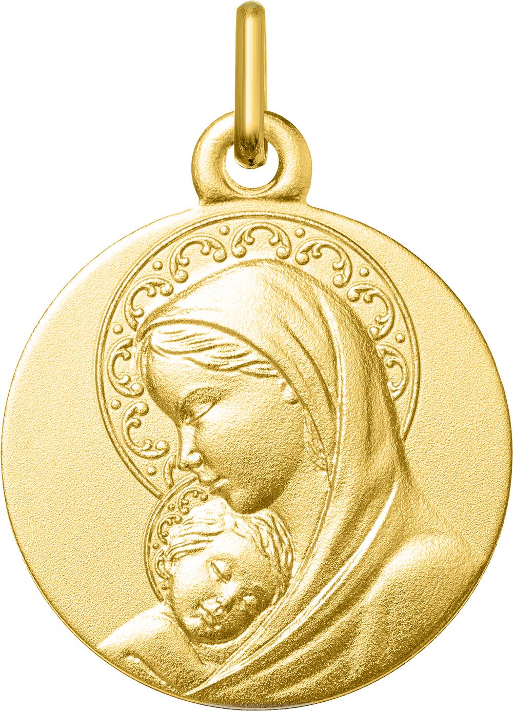 Médaille Or Jaune 375 Gravable Vierge À L'Enfant