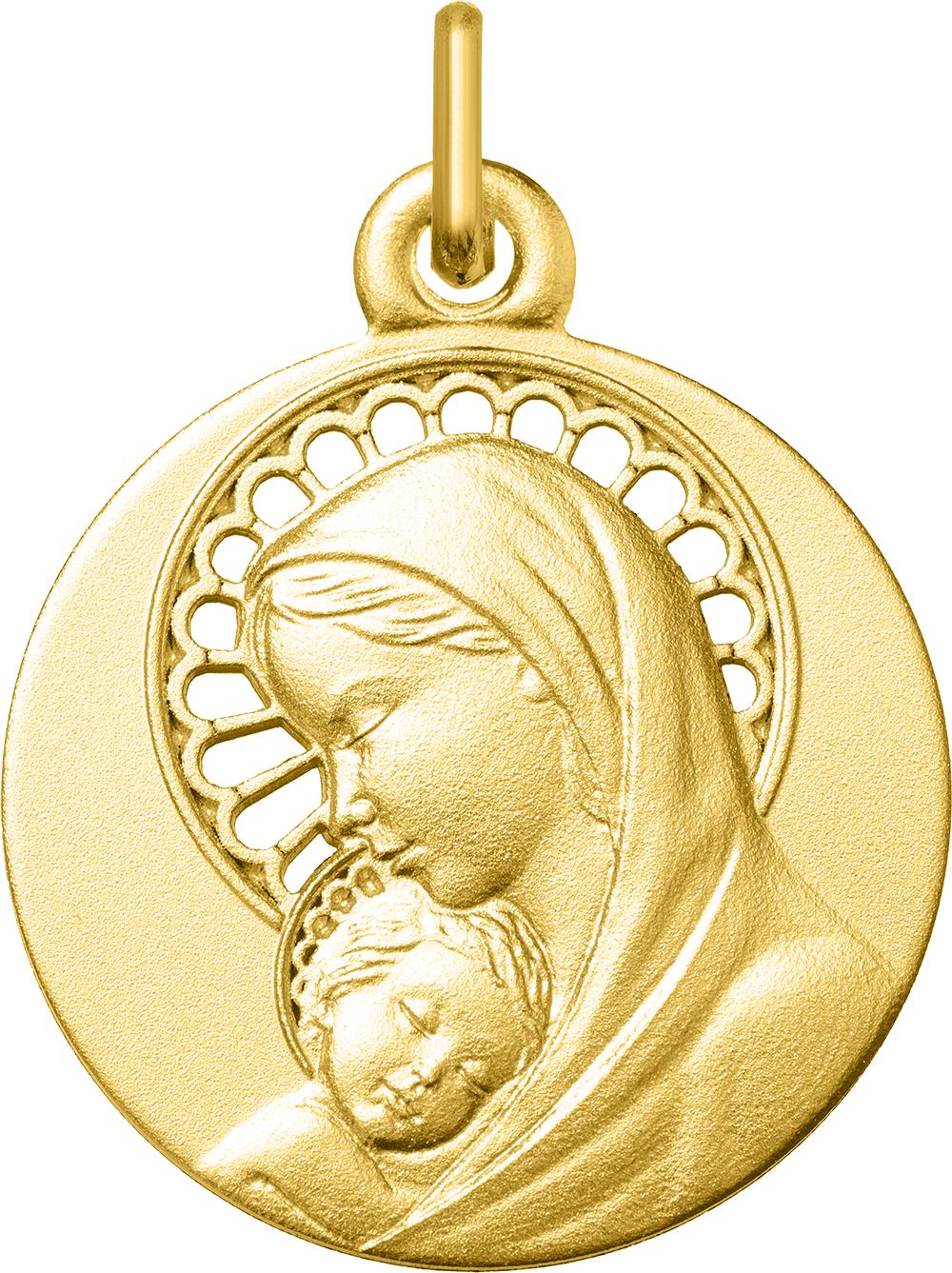 Médaille en or jaune 375/1000 Vierge à l'enfant auréole ajourée