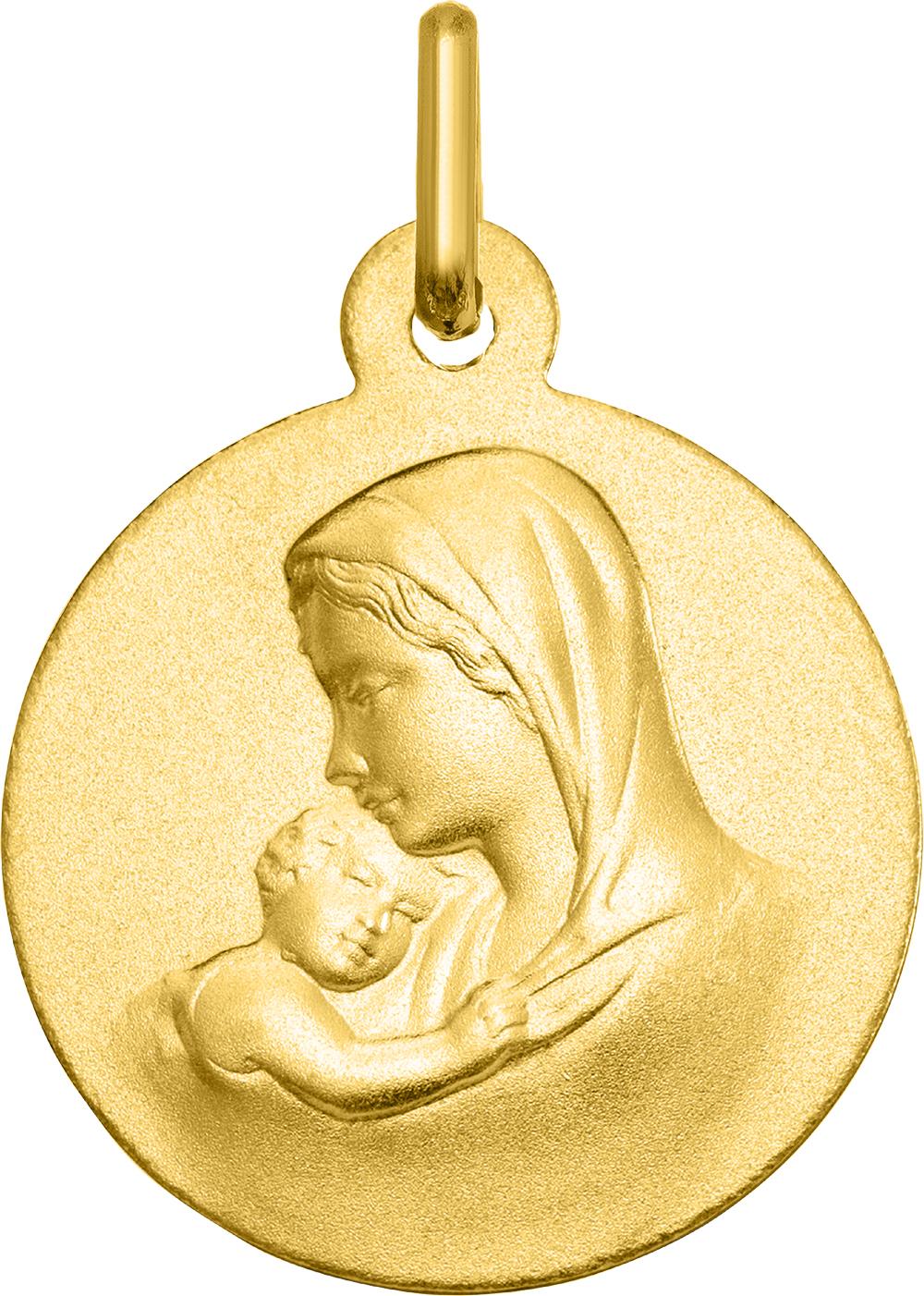 Médaille Or Jaune 375 pour 1000 Vierge à L'Enfant à Graver