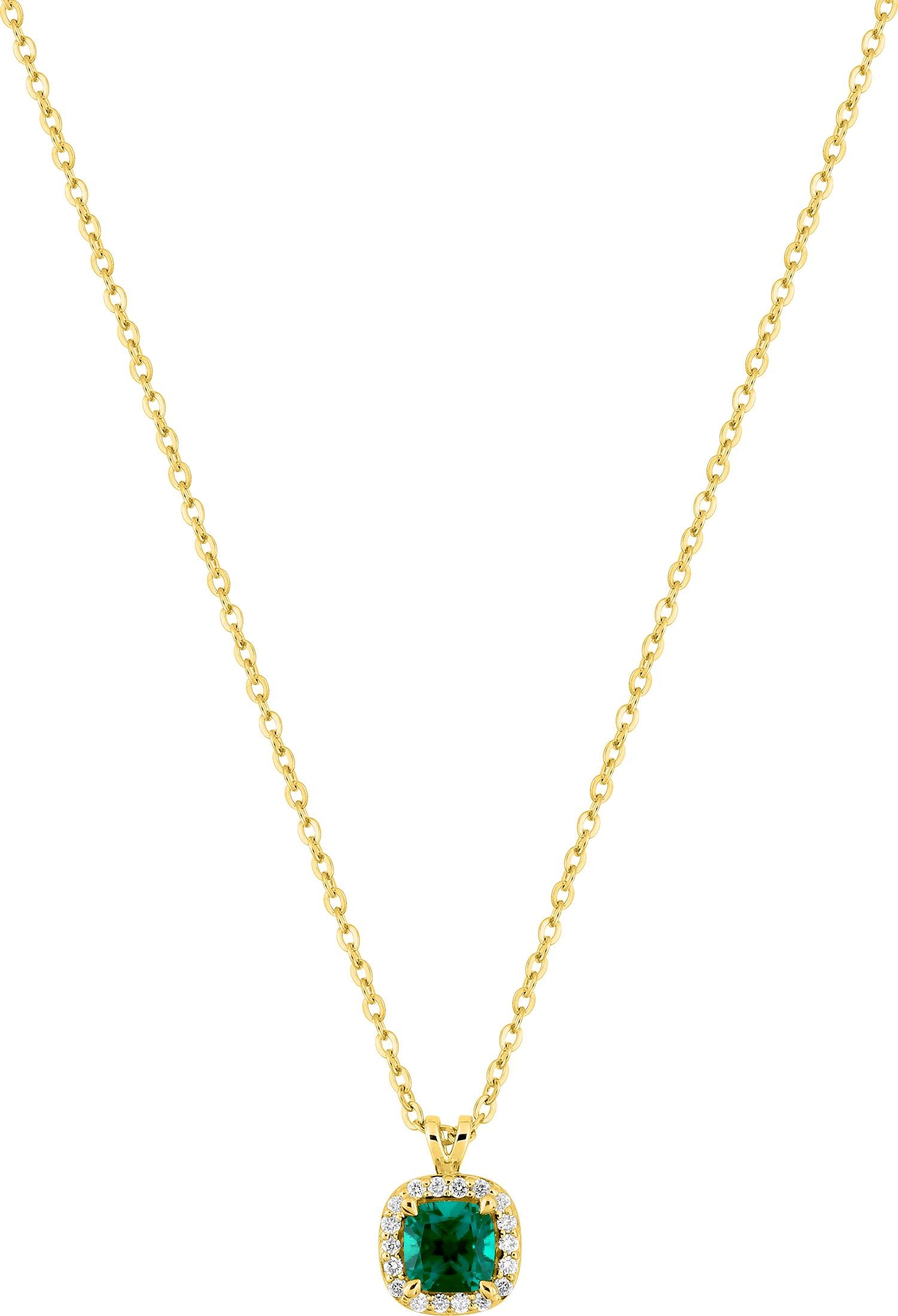 Collier Émeraude synthétique et Diamant synthétique F-VS 0,05ct – Or jaune 375