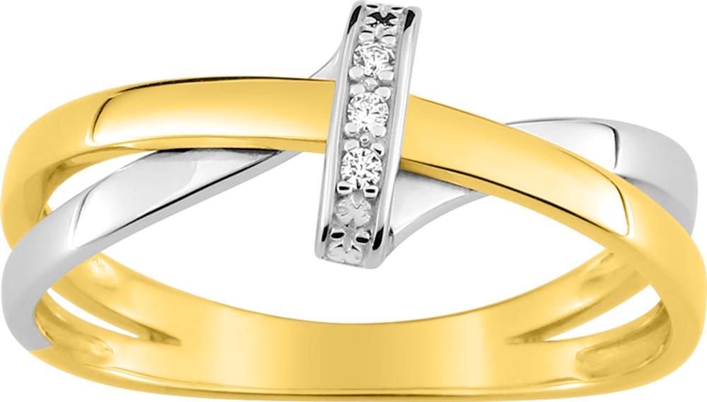 Bague or jaune 375/1000 et rhodium avec diamants GH-P2 0.02 carats