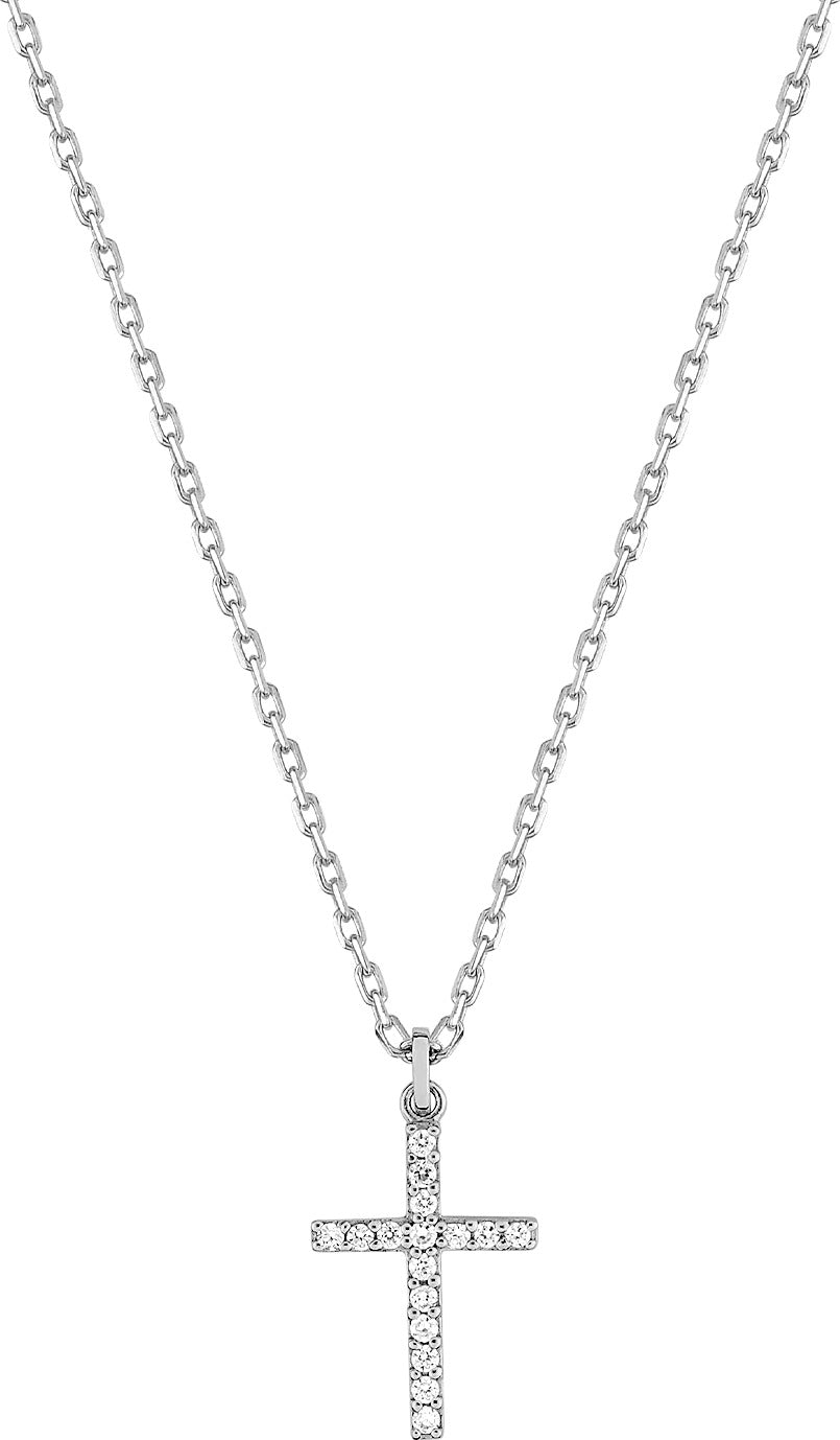 Collier en argent rhodié 925/1000 avec pendentif croix serti d'oxydes de zirconium, longueur 40 + 3 cm