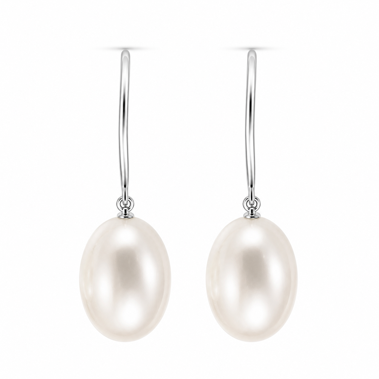 Boucles Doreilles Pendantes Or Blanc 750 Avec Perles Eau Douce Naturelles Goutte