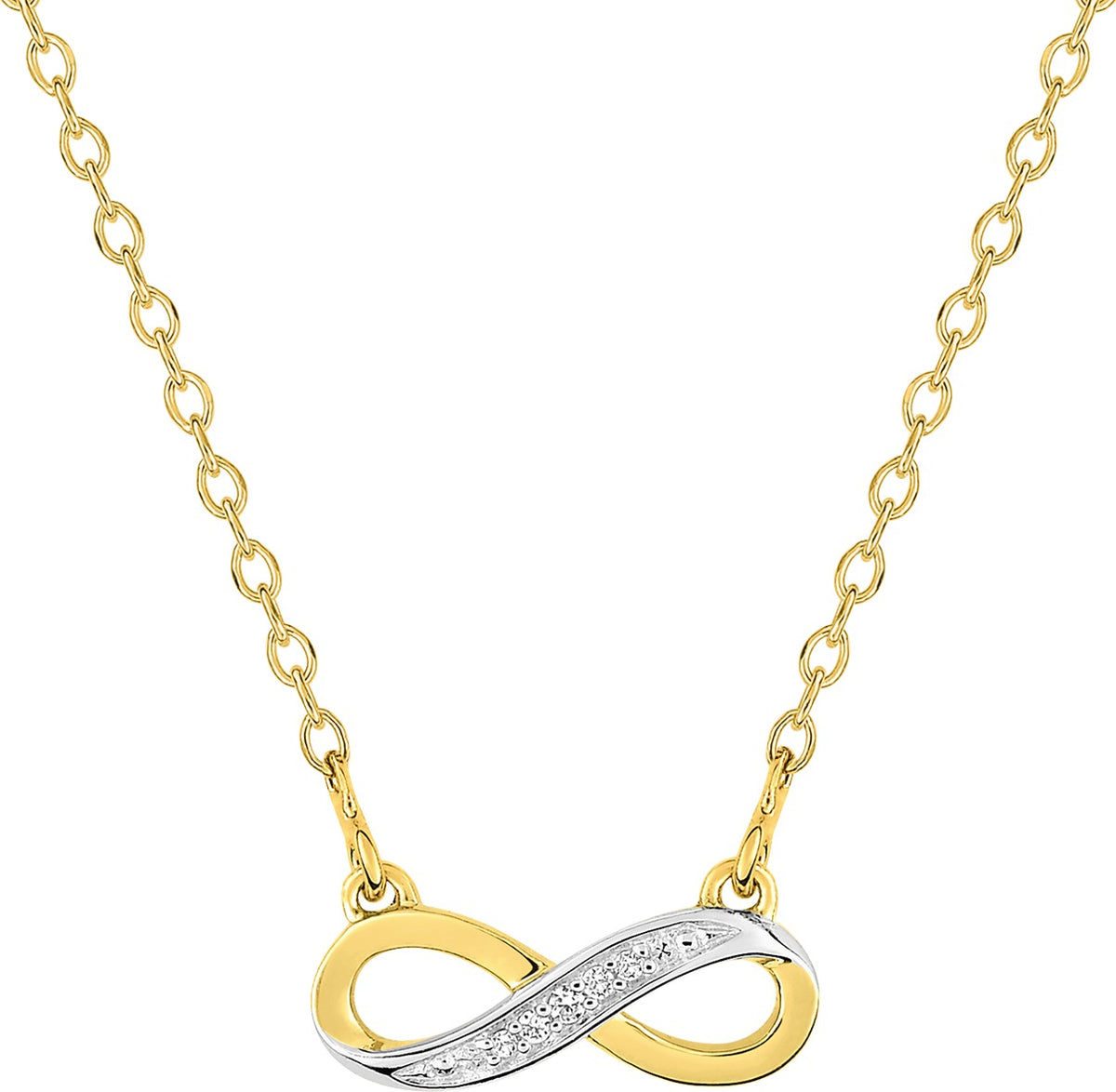 Collier plaqué or jaune er rhodium avec oxyde de zirconium fome infini, 40 + 3 cm