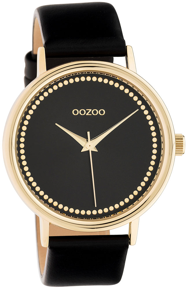 Montre OOZOO – Boîtier doré, bracelet cuir noir