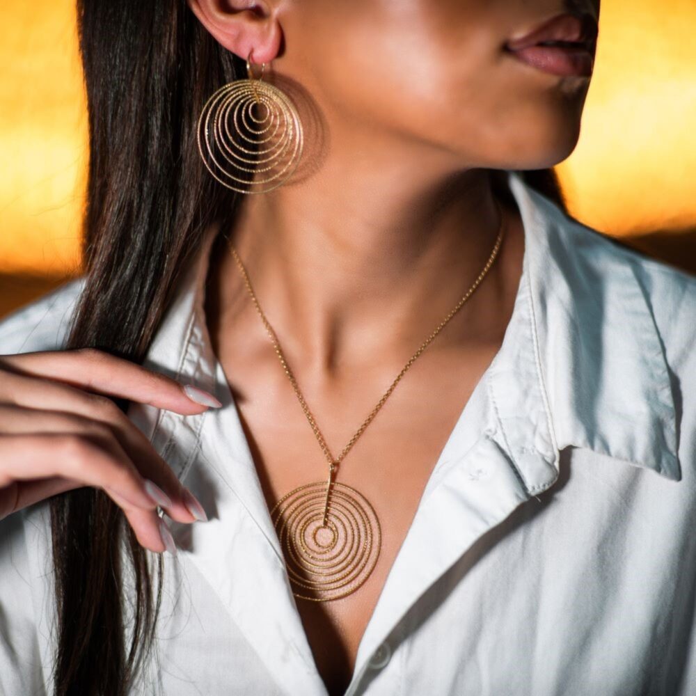 Collier Spirale Argent Doré Cercles Diamantés ORUS Bijoux