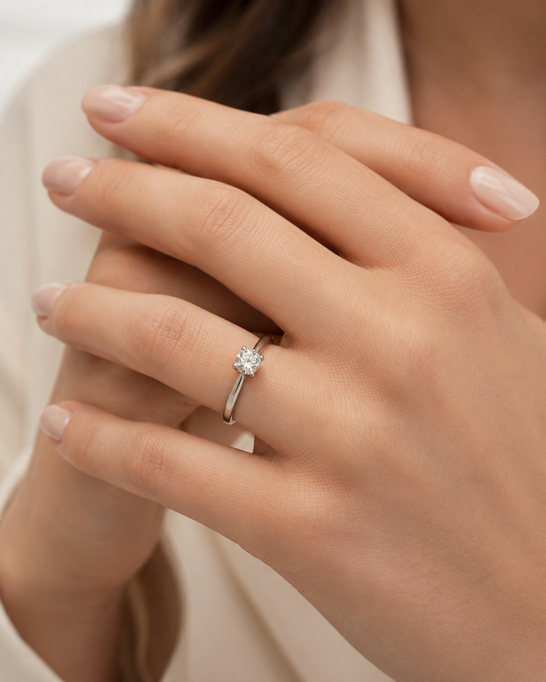 Solitaire diamant de synthèse en or blanc 18K