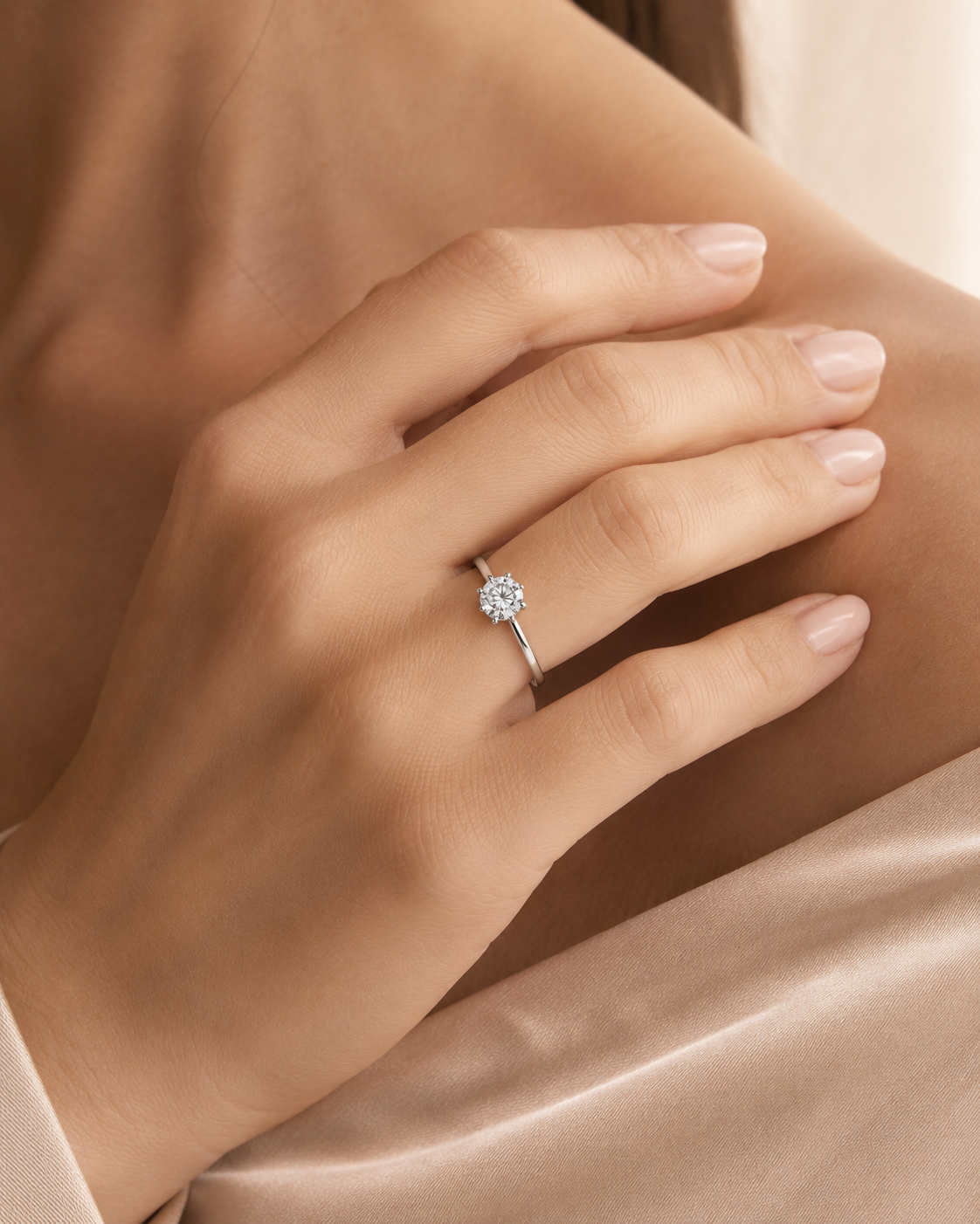 Solitaire diamant de synthèse en or blanc 18K