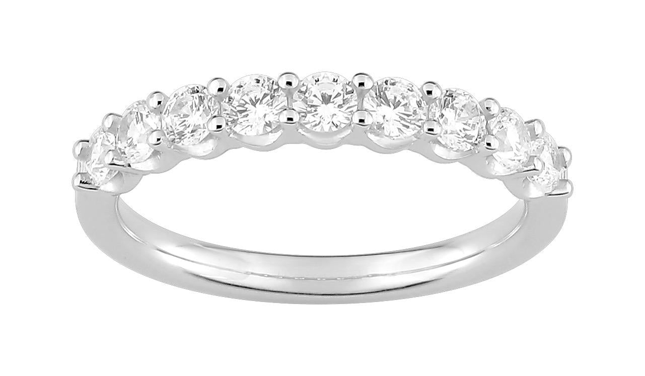 Alliance or blanc 750/1000 et diamants de synthèse F-VS x 9 pour un total de 0.78 carats