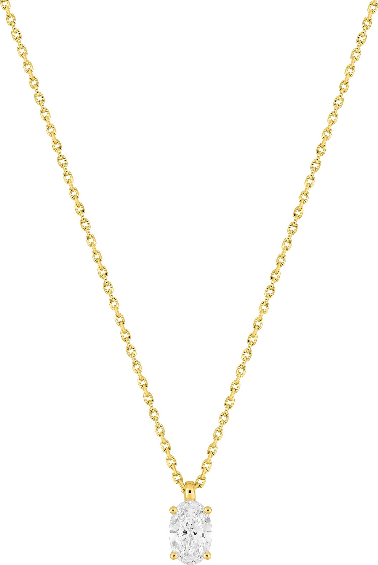 Collier en or jaune 750/1000 de longueur 45 cm avec diamant de synthèse F-VS ovale de 0.50 carats