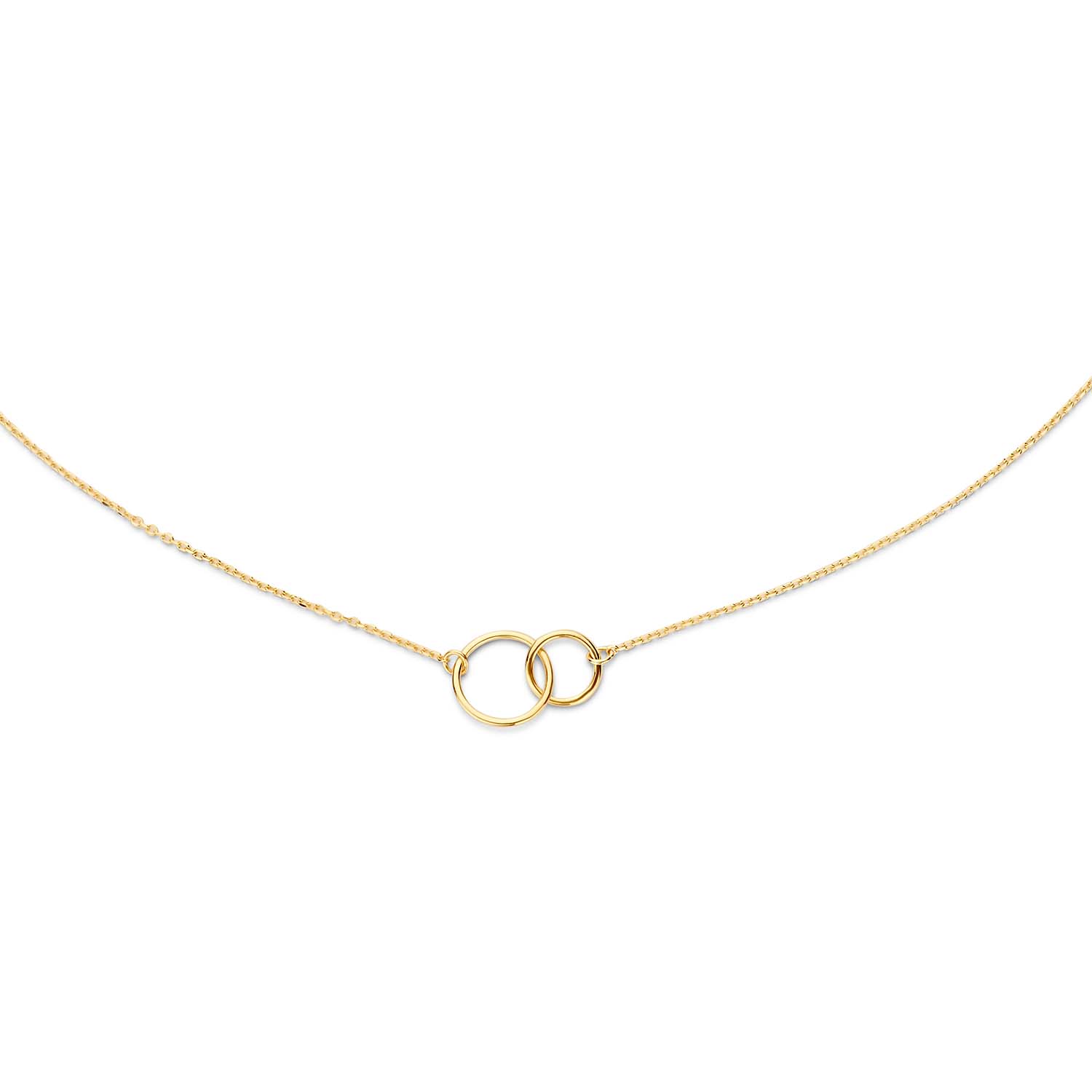 Collier Or jaune 14 carats – 2 cercles entrelacés, chaîne souple
