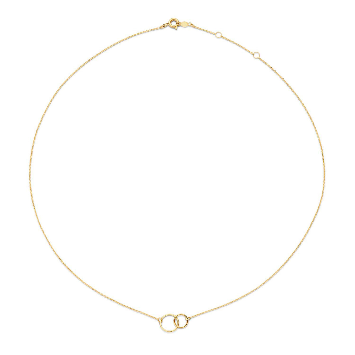Collier Or jaune 14 carats – 2 cercles entrelacés, chaîne souple