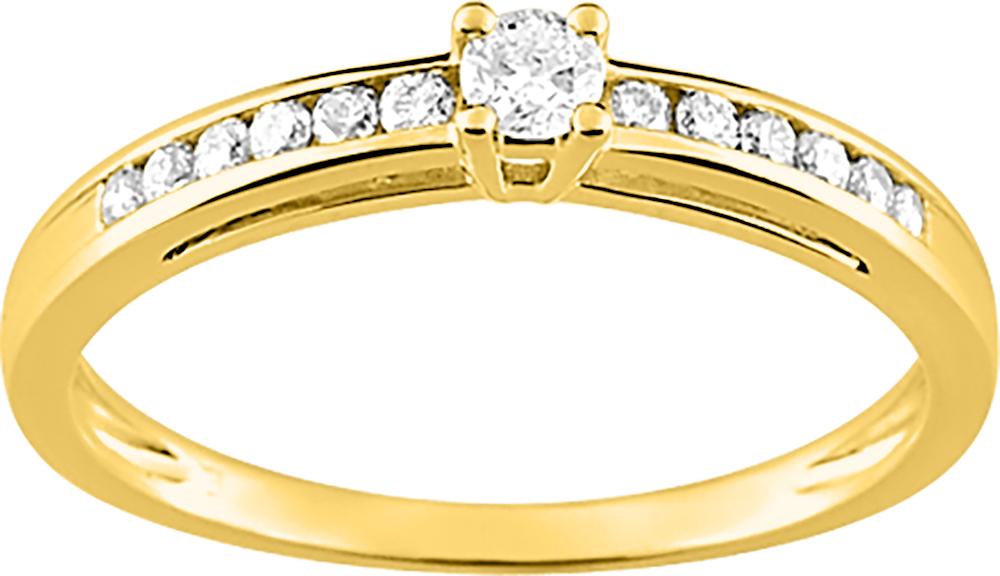 Solitaire acommapgné or jaune 750/1000 diamants GH-P1 0.21 carats (pierre centrale 0.08 carats)
