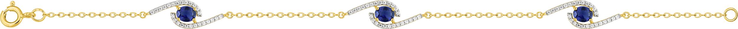 Bracelet en plaqué or jaune et rhodium avec oxydes de zirconium blancs et bleu foncé