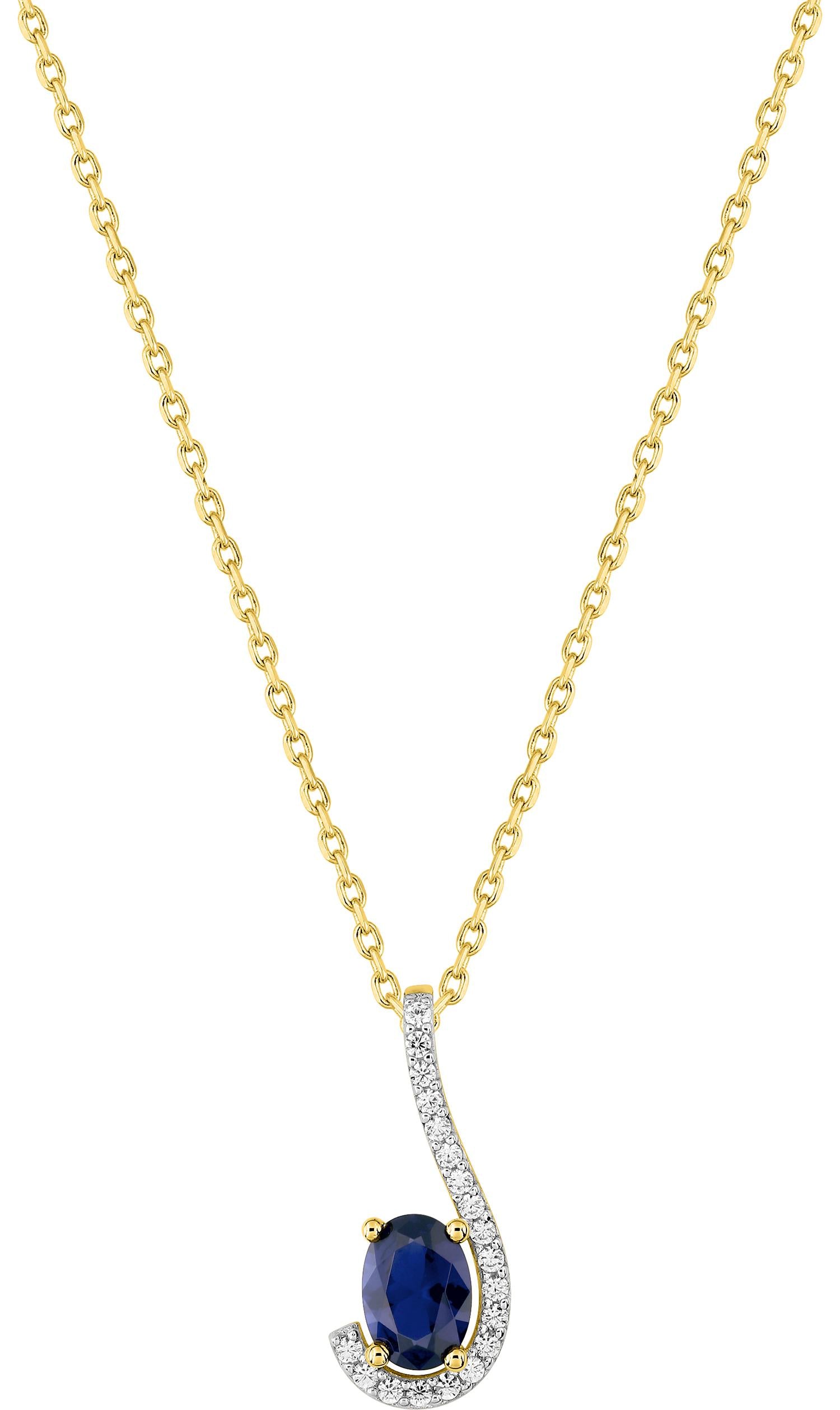 Collier en plaqué or et rhodium avec oxyde bleu foncé de 7x 5 mm, longueur 40+3 cm
