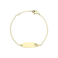 Gourmette Bébé Or Jaune 375M Plaque Ovale Lapidée Longueur 12,5 à 14,5 cm