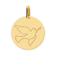 Pendentif Or Jaune 375 sur 1000 Colombe Gravée Diamètre 16 mm