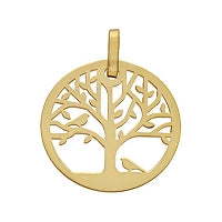 Pendentif Or Jaune 375 Sur 1000 Arbre de Vie Ajouré et Oiseau Diamètre 16 Mm