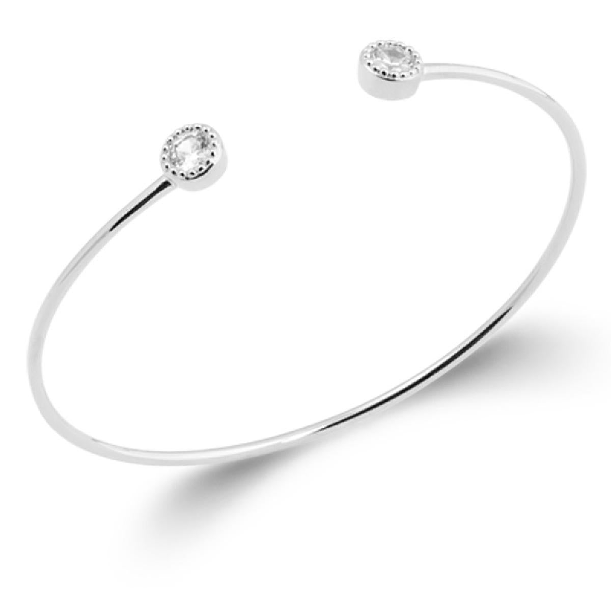 Bracelet Jonc Rigide Pour Poignet Féminin À Longueur Réglable – Zirconium – Argent Rhodié 925/1000