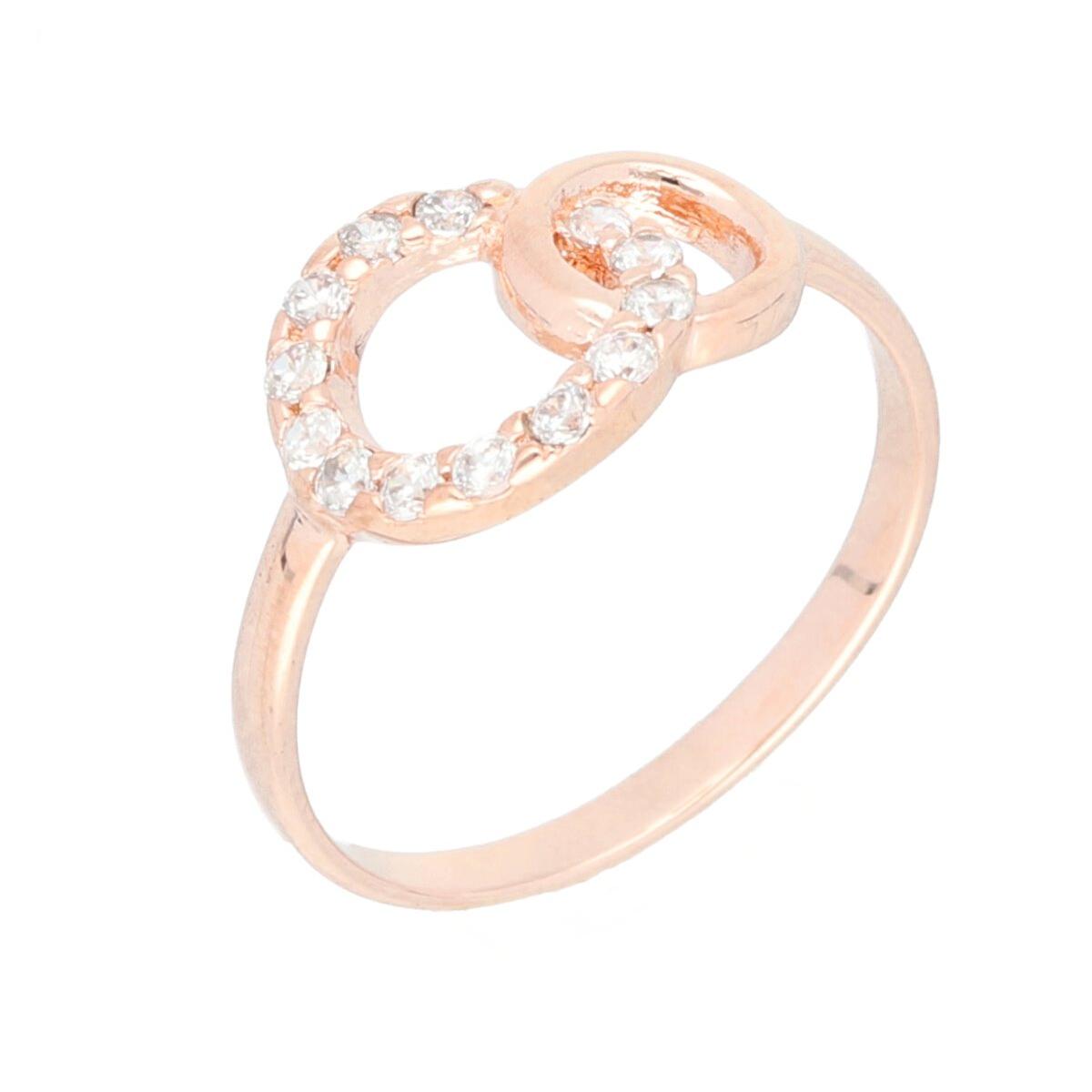 Bague Double Cercle Sertie d'Oxydes de Zirconium 13 Pierres Tailles 50 62 – Or Rose Plaqué