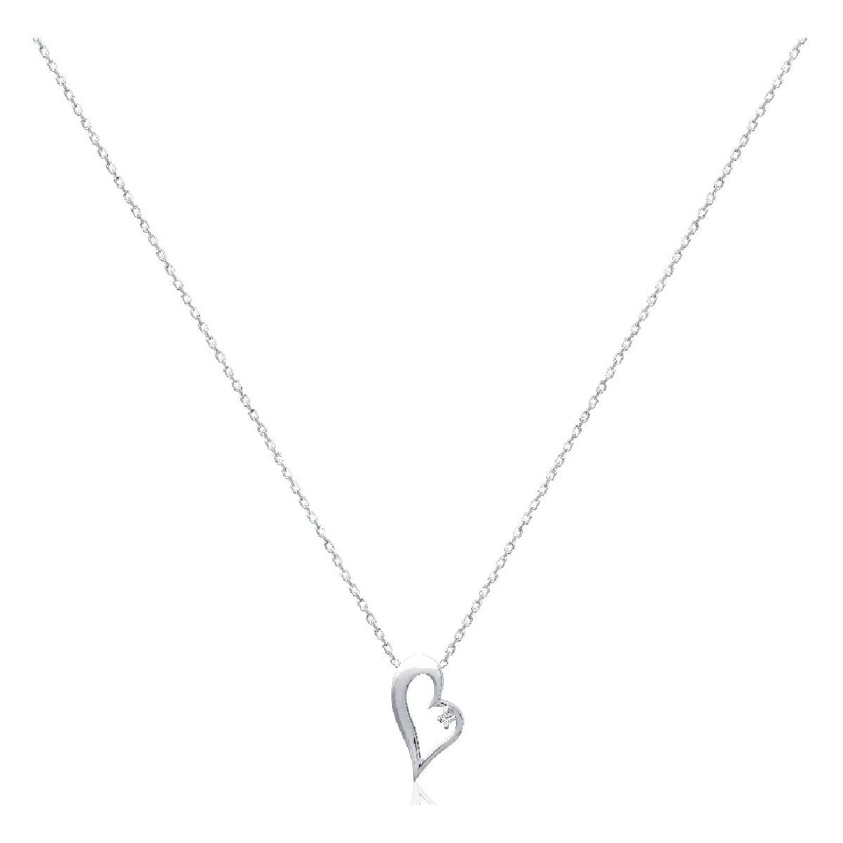 Collier Cœur Gravé Pendentif – Argent Rhodié 925/1000 et Oxydes de Zirconium Brillants