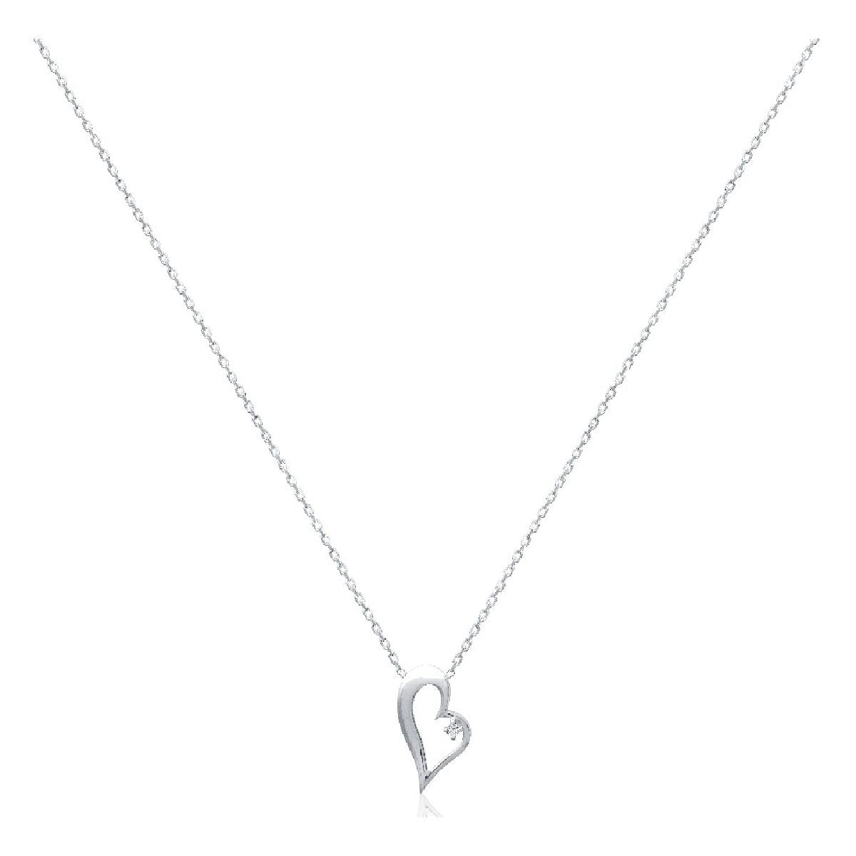 Collier Cœur Gravé Pendentif – Argent Rhodié 925/1000 et Oxydes de Zirconium Brillants