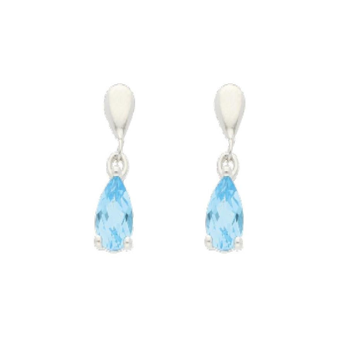 Boucles d'Oreilles AU375 Topaze Bleue Goutte – Or Blanc 375/1000 Poids Net 0,50 g