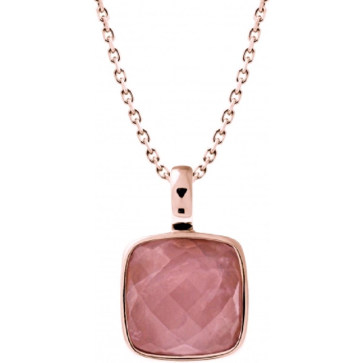 Collier Pendentif Coussin Quartz Rose Naturel Facetté, Serti Minimaliste, Chaîne Discrète – Acier Rosé
