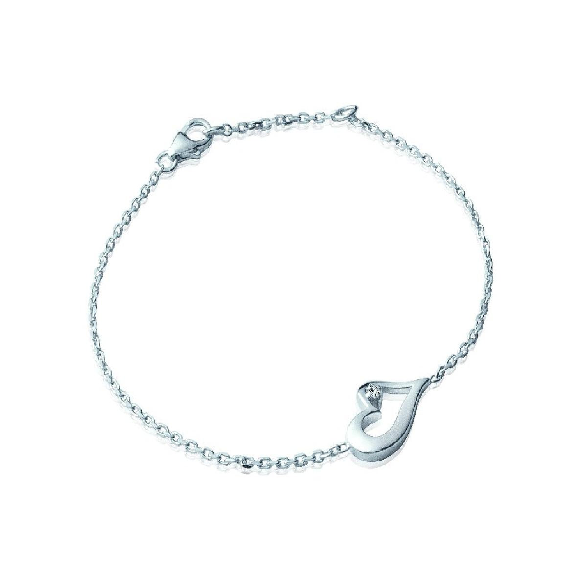 Bracelet Maille Forçat Cœur Pavé d'oxydes de Zirconium Facettes – Argent Rhodié 925/1000