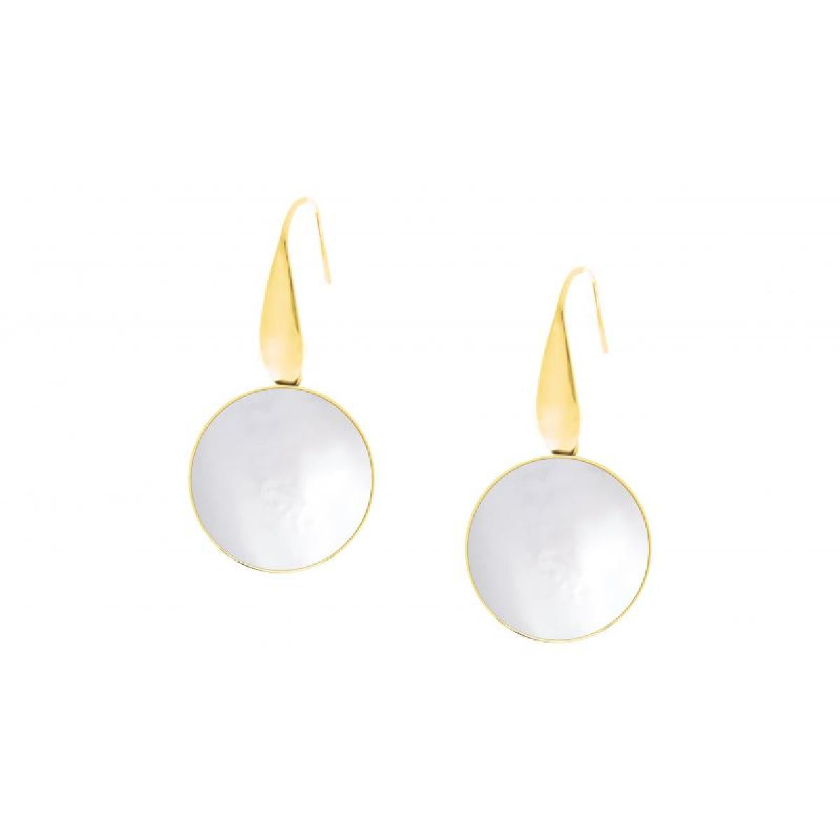 Boucles D'Oreilles Pendantes Nacre Blanche Irisée Douce – Acier Inoxydable Doré Massif