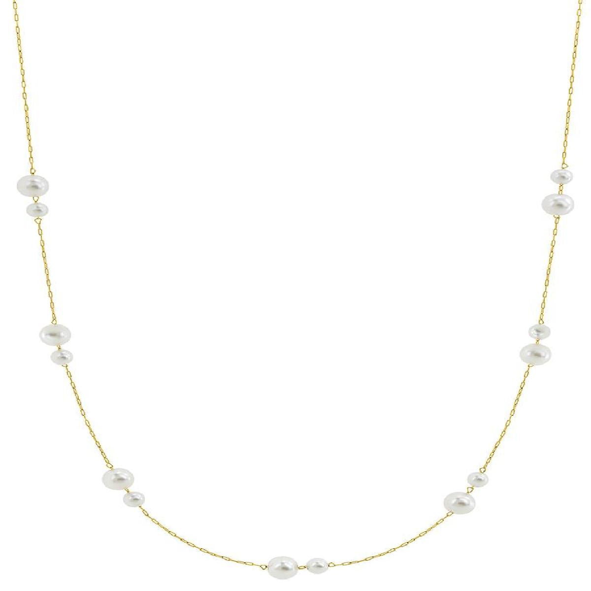 Collier Simple P. Blanches – Acier Plaqué Blanc, Chaîne Fine, Longueur Standard.