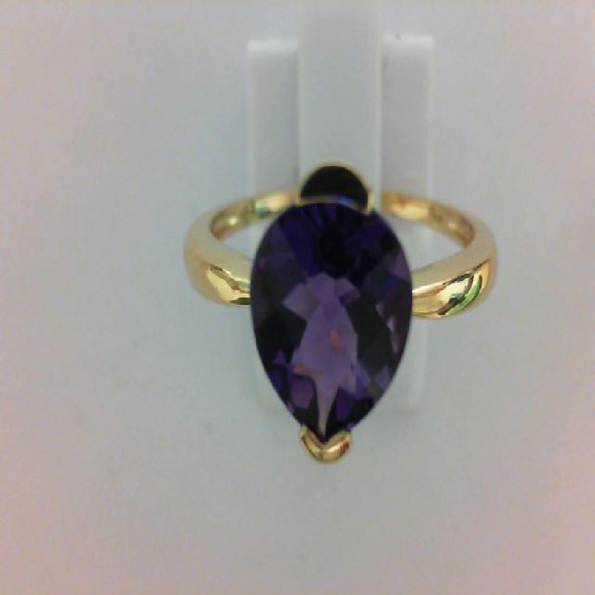 Solitaire Améthyste Facettée Naturelle de Taille Moyenne Certifiée – Or Jaune 18 Carats