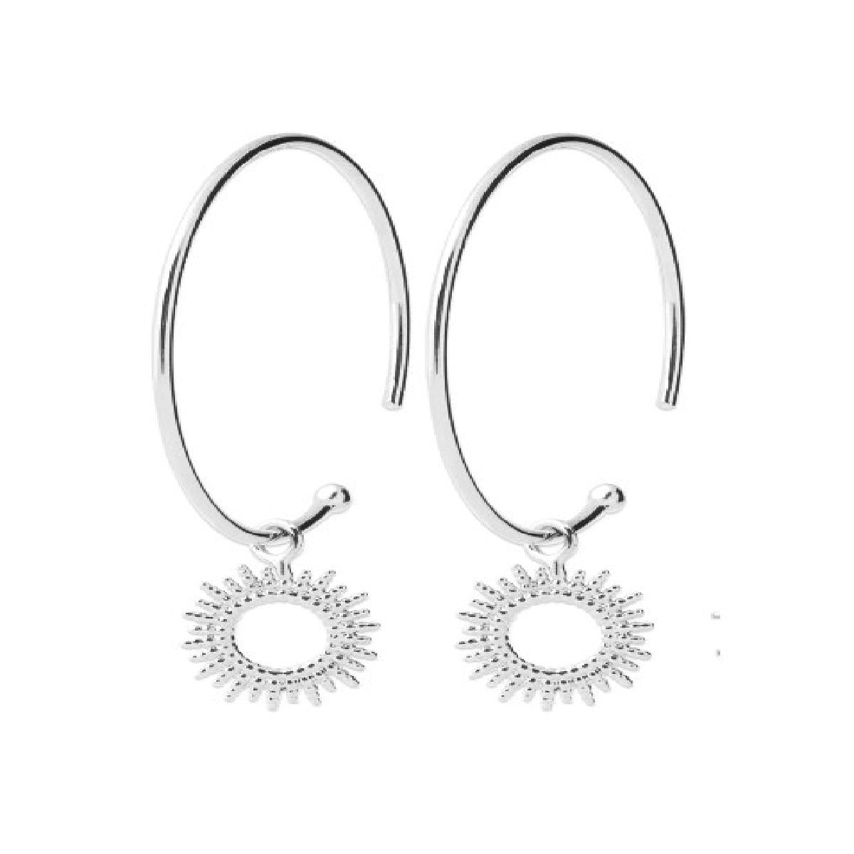 Boucles d'oreilles ALOÏZE Pampille Soleil Fine Gravée et Pendante – Argent Rhodié 925/1000
