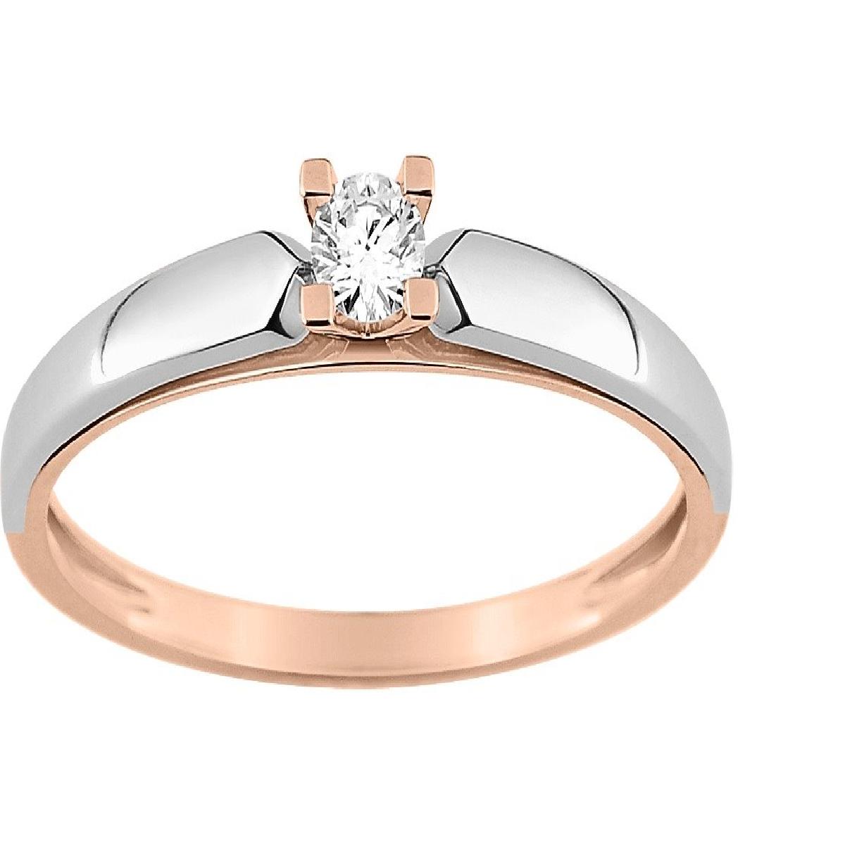 Solitaire Diamant Rond 0,095 Ct HSi Quatre Griffes Sertie – Or Rose et Blanc 18 Carats