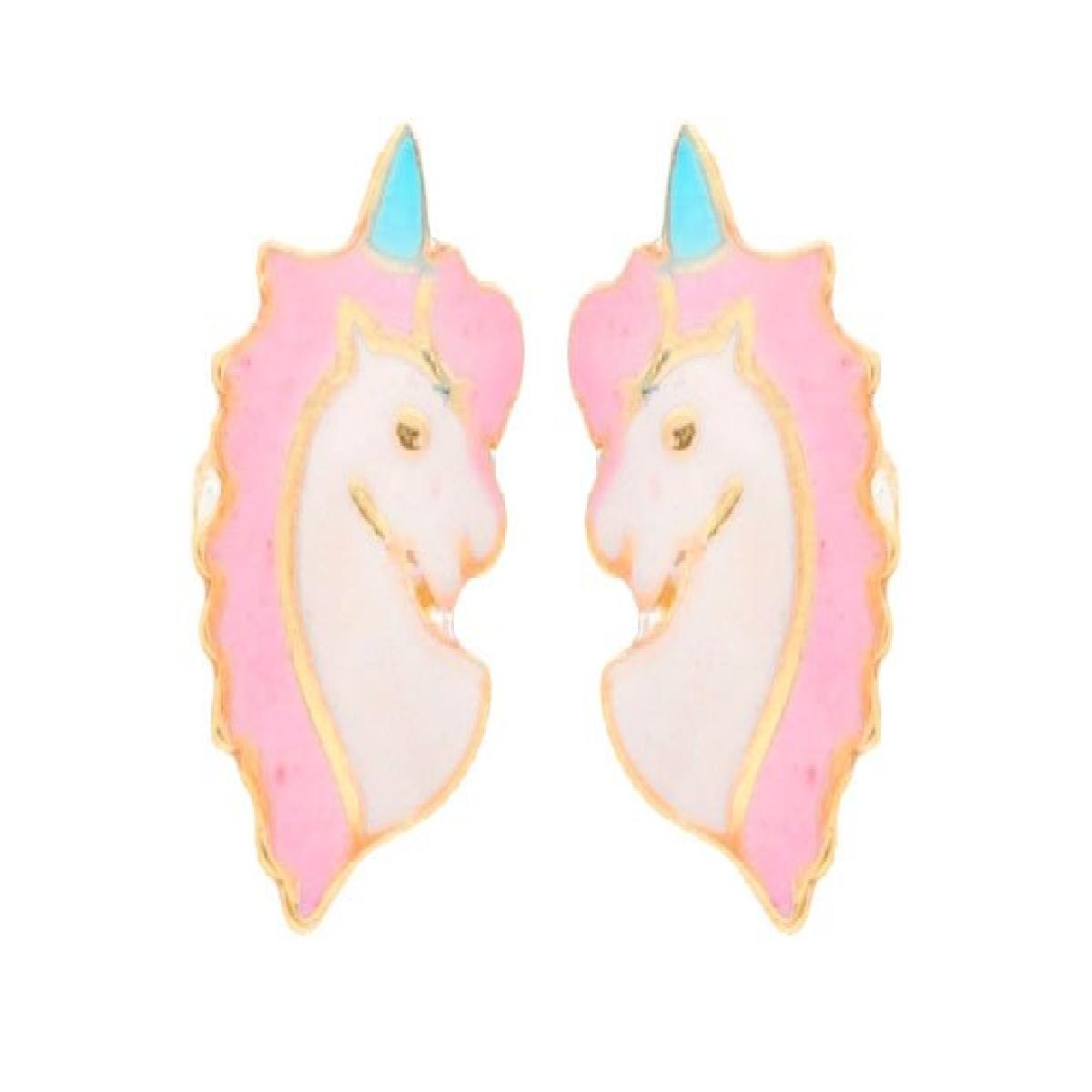 Boucles D'Oreilles Enfant Licorne AU375 À Fermoirs À Vis Sécurisés – Or Jaune 375
