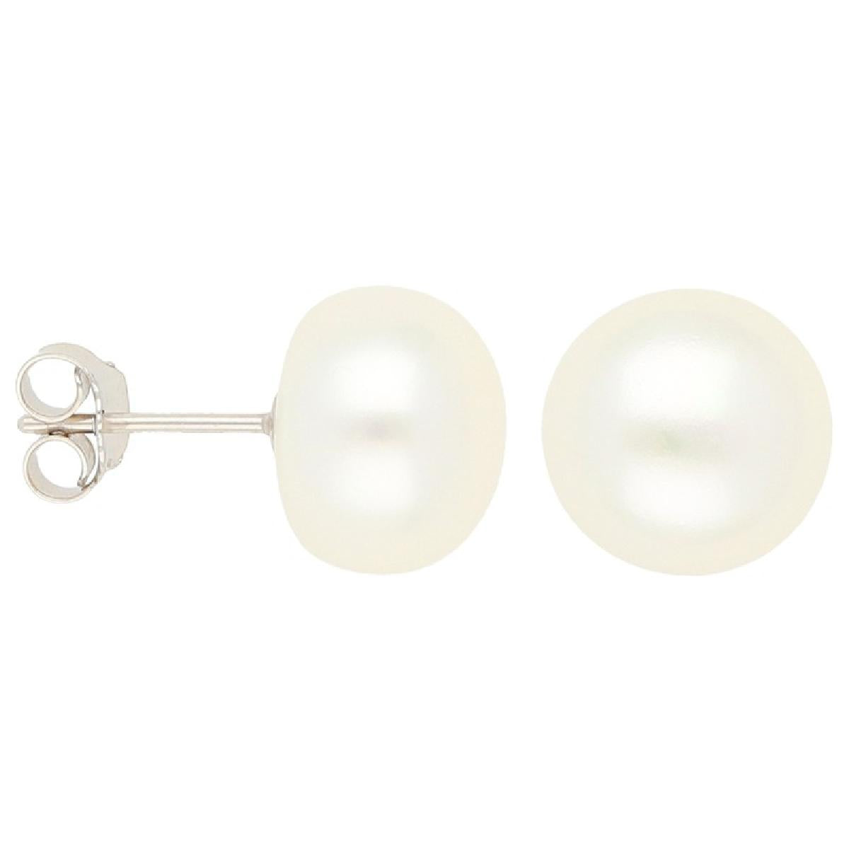 Boucles d'Oreilles Boutons Perles d'Eau Douce Naturelles 11/11.5 mm – Argent Rhodié 925